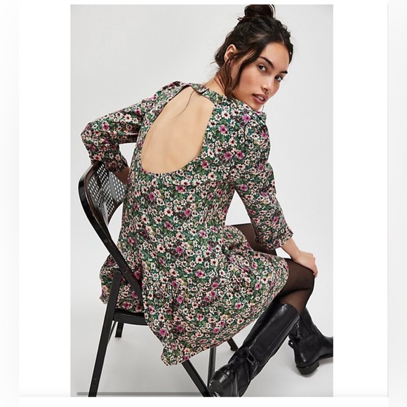NEW Free People Floral Dress Women XS The Avenue Mini Cottagecore Emerald/pink - Picture 2 of 16
